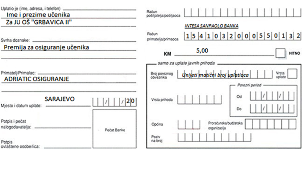 Uplatnica Osiguranje O Grbavica Ii Sarajevo